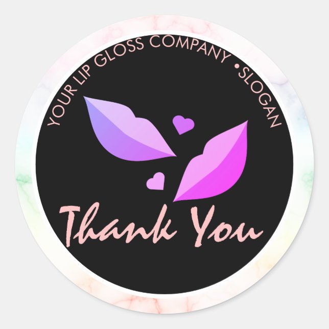  Lip Gloss Business Logo Marble Rainbow Classic Round Sticker (Front)