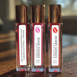 Lip gloss kisses red pink 2 product beauty labels