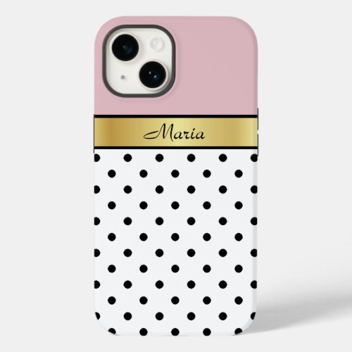 Lip Gloss Pink White Black Polka Dots Gold Name Case_Mate iPhone 14 Case