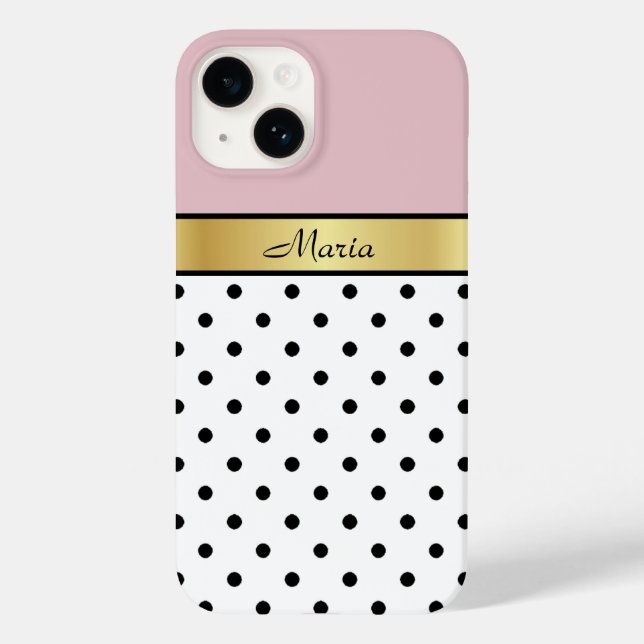Lip Gloss Pink, White Black Polka Dots, Gold Name Case-Mate iPhone Case (Back)