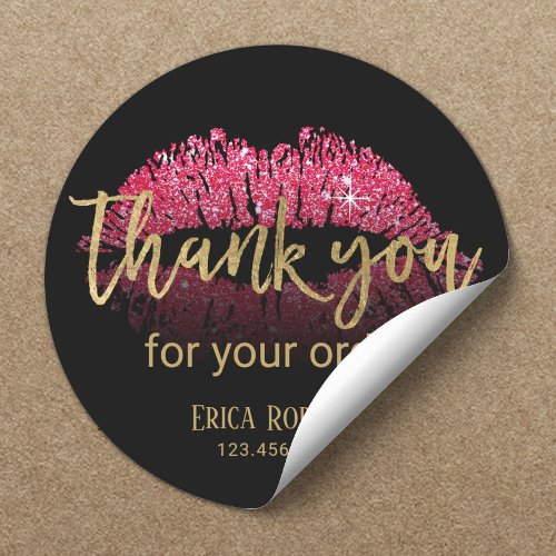 Lip LipStick Business Gold Script Thank You Classic Round Sticker