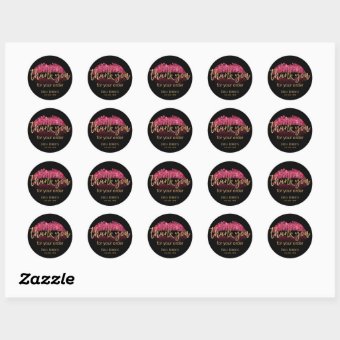 Lip LipStick Business Gold Script Thank You Classic Round Sticker | Zazzle