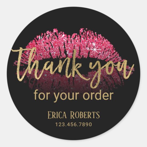 Lip LipStick Business Gold Script Thank You Classic Round Sticker | Zazzle