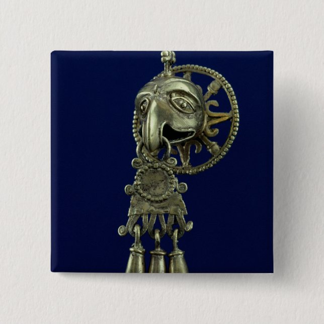 Lip plug of bird god pinback button (Front)