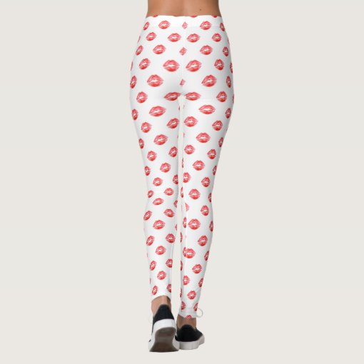 Lip Print Leggings White Red kiss Pants | Zazzle