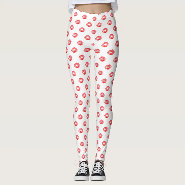 Lip Print Leggings White Red kiss Pants | Zazzle