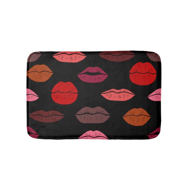 Lip print, red pink kisses. bath mat (Front)