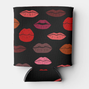 Lip print, red pink kisses. can cooler
