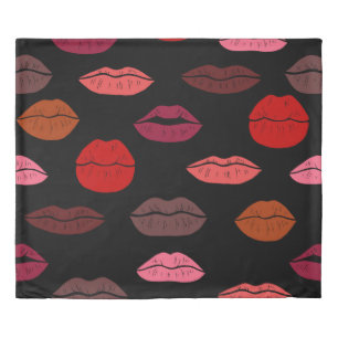 Lip print, red pink kisses. duvet cover