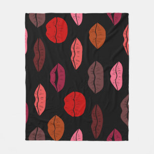 Lip print, red pink kisses. fleece blanket