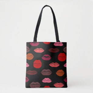 Lip print, red pink kisses. tote bag