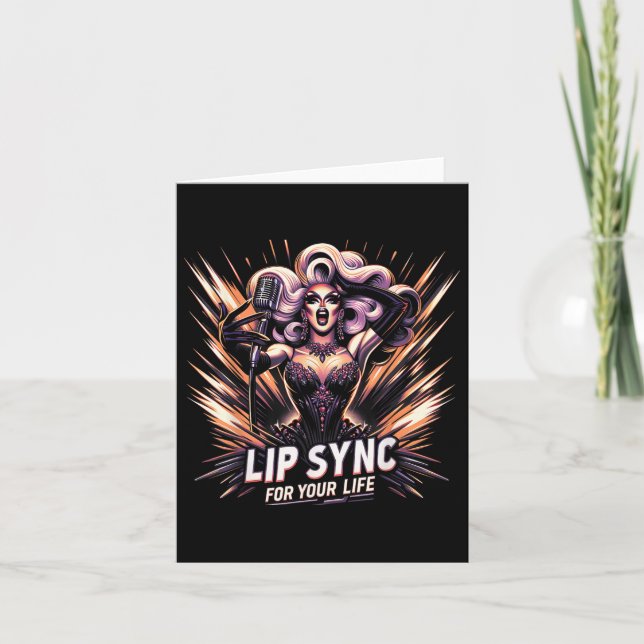 Lip Sync For Your Life Drag Queen Funny Graphic Te Card (Front)