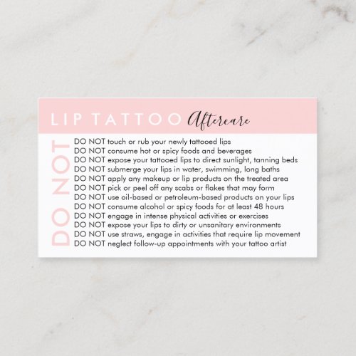 Lip tattoo Avoids Advices Aftercare Business Card