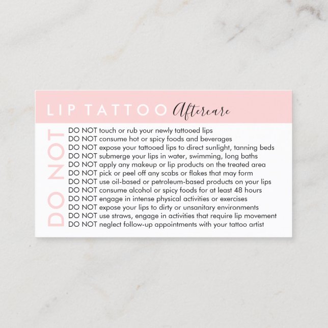 Lip tattoo Avoids Advices Aftercare Business Card (Back)