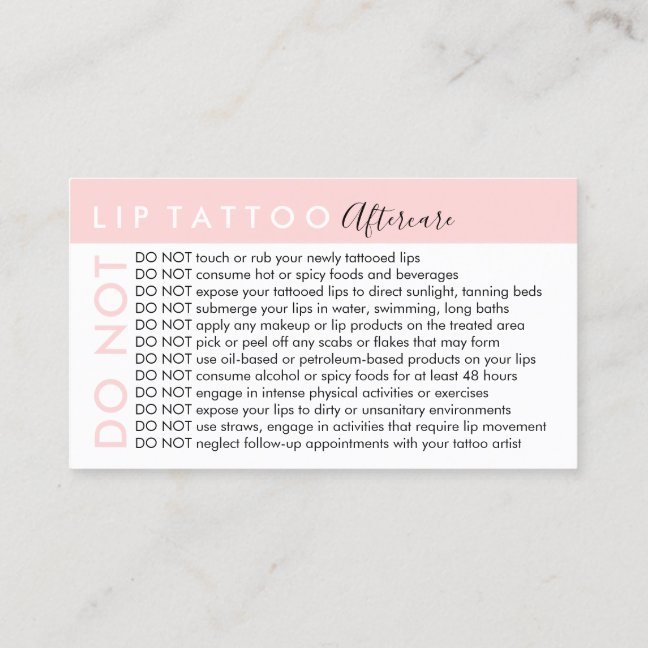 Lip tattoo Avoids Advices Aftercare Business Card