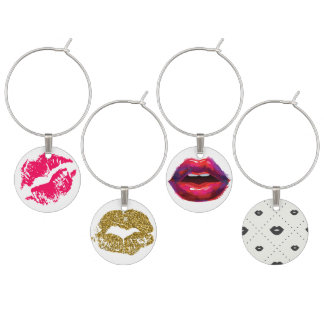 Lip Wine Bottle Tags Glass Charm