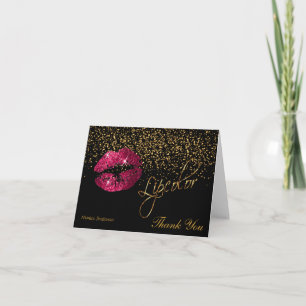 Lipcolor Hot Pink Lips on Black Thank You Card