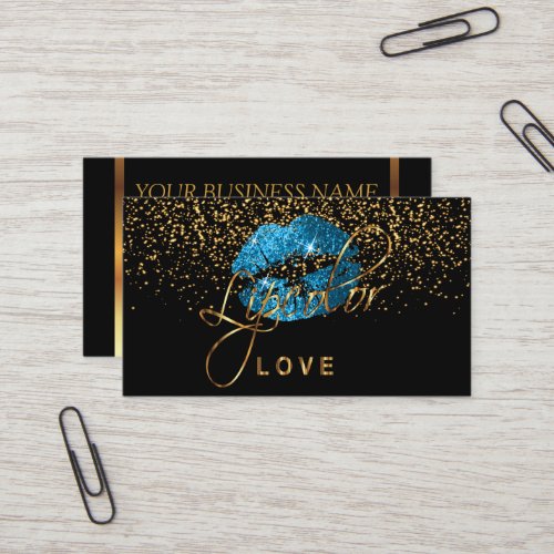 Lipcolor Love with Gold Confetti  Light Blue Lips Business Card