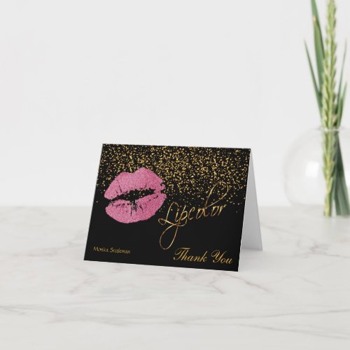 Lipcolor Pretty Pink Lips on Black Thank You Card