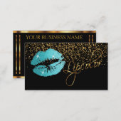 Lipcolor with Gold Confetti & Pretty Teal Lips Business Card (Front/Back)