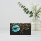 Lipcolor with Gold Confetti & Pretty Teal Lips Business Card (Standing Front)