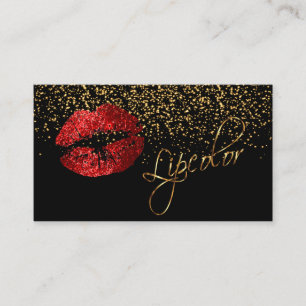 Lipcolor with Gold Confetti & Red Lips Business Card