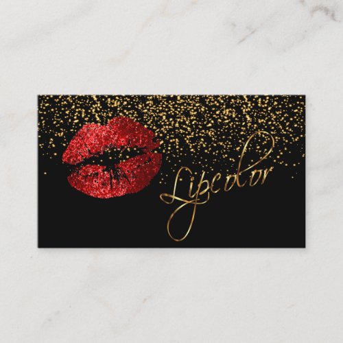 Lipcolor with Gold Confetti  Red Lips Business Card