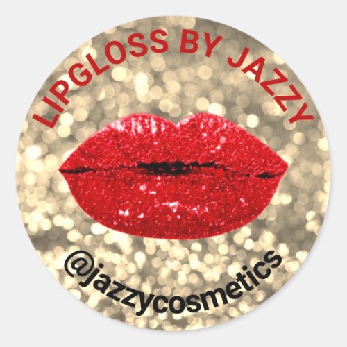Lipgloss By Name Glitter Promotional Product  Gold Classic Round Sticker