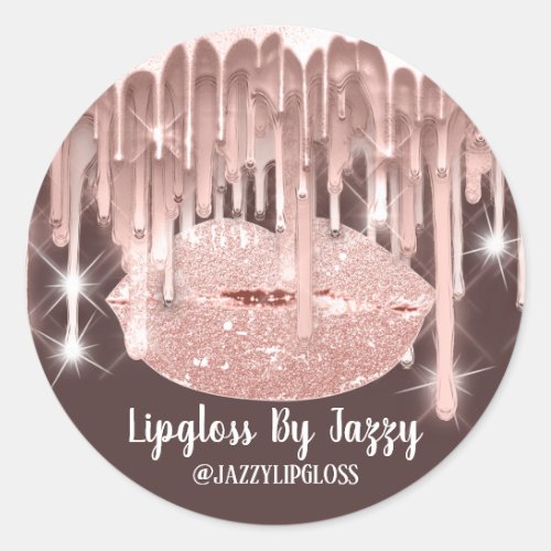 Lipgloss Makeup Artist Drips Powder Girly Brown Classic Round Sticker