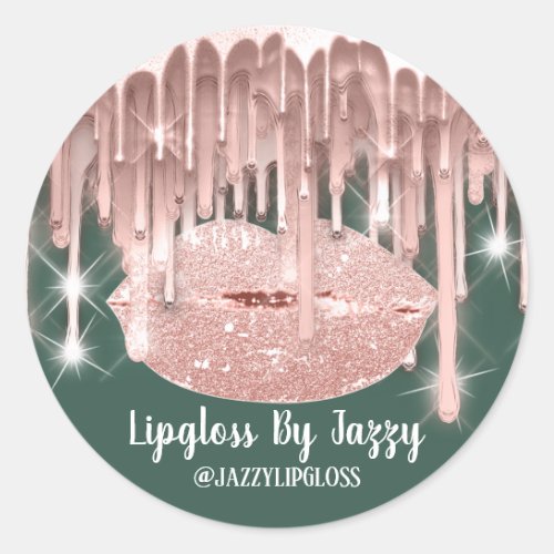 Lipgloss Makeup Artist Drips Powder Girly Green Classic Round Sticker