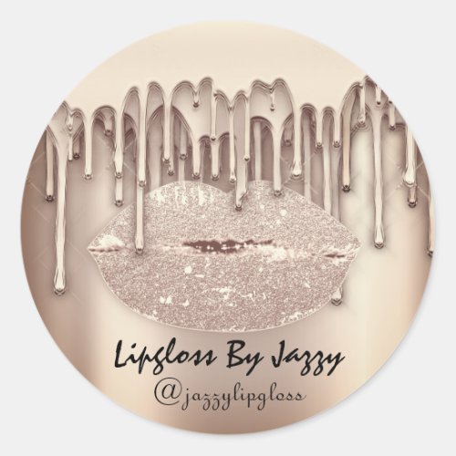 Lipgloss Makeup Drips Packaging Drips Rose Gold Classic Round Sticker