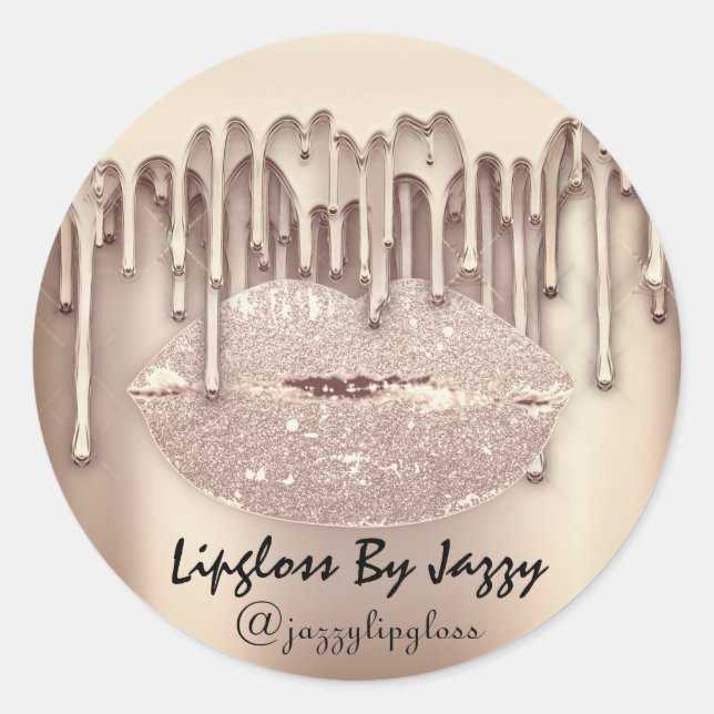 Lipgloss Makeup Drips Packaging Drips Rose Gold Classic Round Sticker (Front)