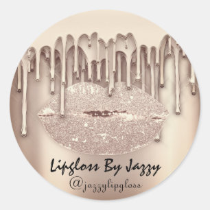 Lipgloss Makeup Drips Packaging Drips Rose Gold Classic Round Sticker