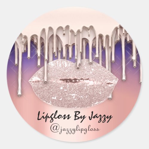 Lipgloss Makeup Drips Packaging Drips Rose Navy Classic Round Sticker