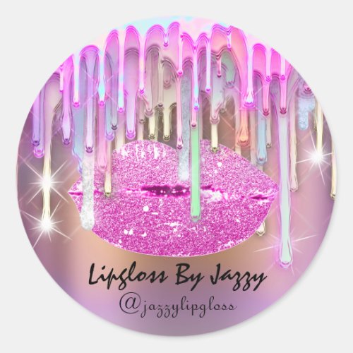 Lipgloss Makeup Drips Packaging Pink Artistic  Classic Round Sticker