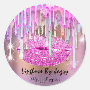 Lipgloss Makeup Drips Packaging Pink Artistic Classic Round Sticker