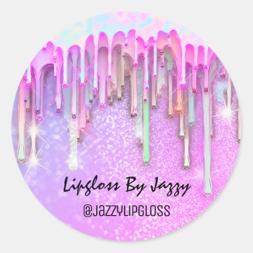 Lipgloss Makeup Drips Packaging Pink Cosmetics Classic Round Sticker