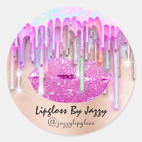 Lipgloss Makeup Drips Packaging Pink Drips  Classic Round Sticker