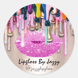 Lipgloss Makeup Drips Packaging Pink Drips Rose Classic Round Sticker