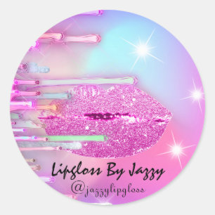 Lipgloss Makeup Drips Packaging Pink Girly Classic Round Sticker