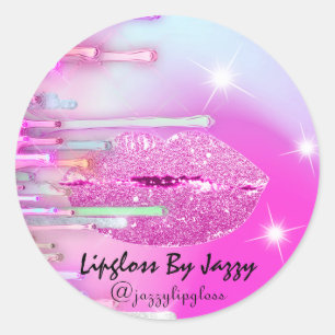 Lipgloss Makeup Drips Packaging Pink Girly Unique Classic Round Sticker