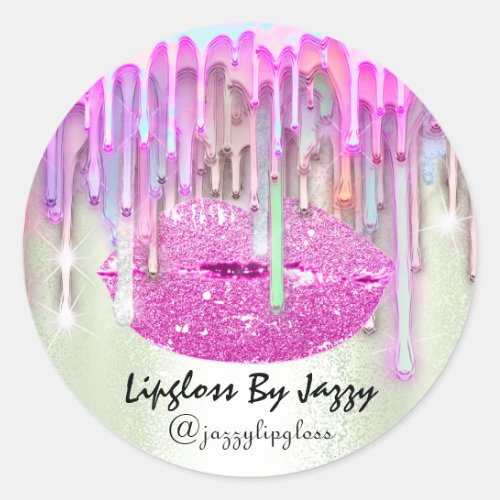 Lipgloss Makeup Drips Packaging Pink Mint  Classic Round Sticker