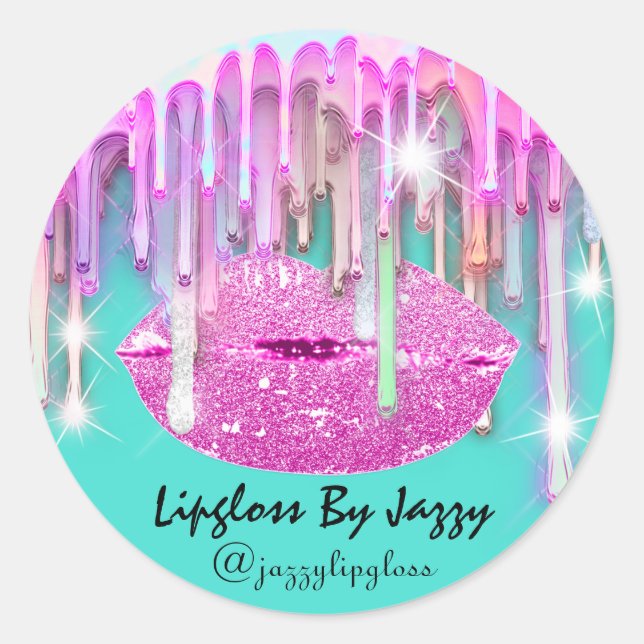 Lipgloss Makeup Drips Packaging Pink Mint Green Classic Round Sticker (Front)