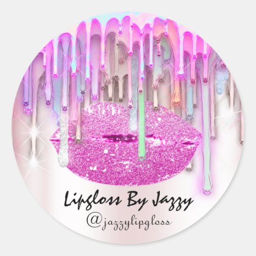 Lipgloss Makeup Drips Packaging Pink Rose Classic  Classic Round Sticker