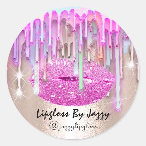 Lipgloss Makeup Drips Packaging Pink  Rose Classic Round Sticker