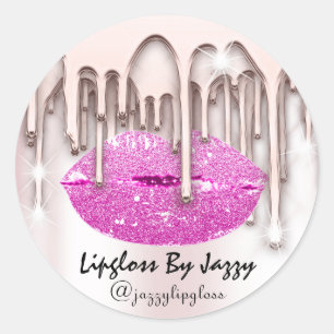 Lipgloss Makeup Drips Packaging Pink Rose Classic Round Sticker