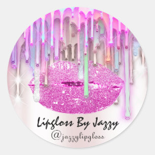 Lipgloss Makeup Drips Packaging Pink Rose Classic Round Sticker