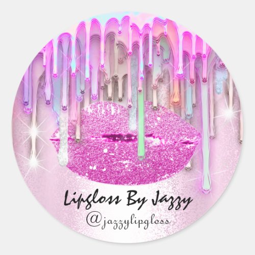 Lipgloss Makeup Drips Packaging Pink Rose Girly Classic Round Sticker