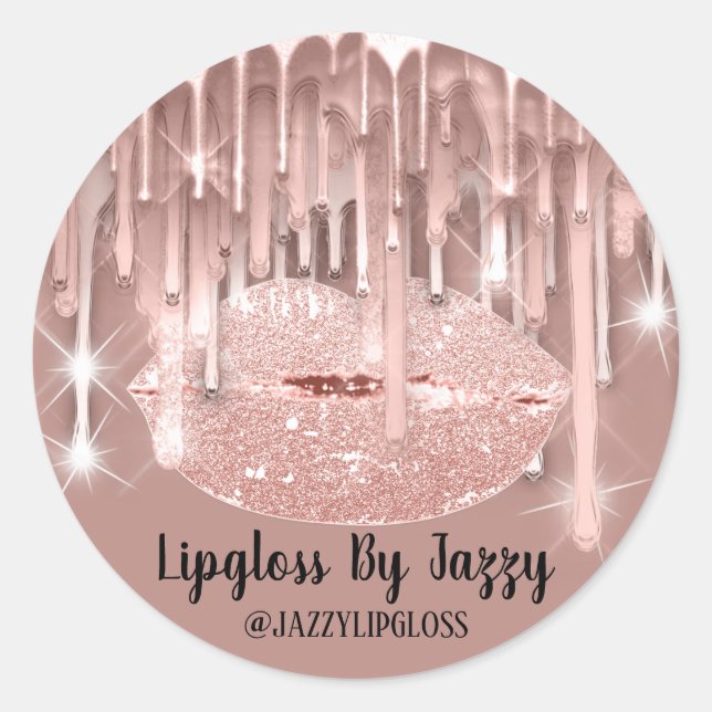 Lipgloss Makeup Drips Packaging Rose Blush Classic Round Sticker (Front)