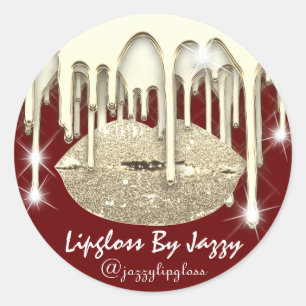 Lipgloss Makeup Gold Drips Packaging Burgundy Classic Round Sticker